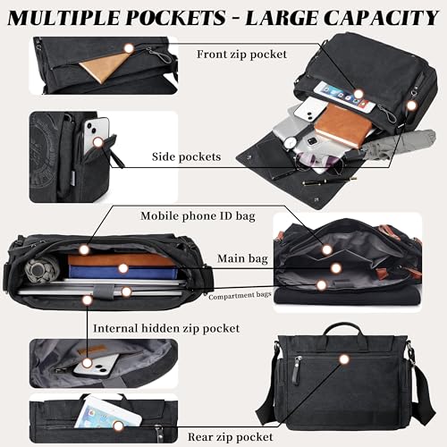 FSD.WG Satchel Messenger Bag for Men Canvas,Travel Shoulder bag 13.5" Laptop Bags - color: Black25