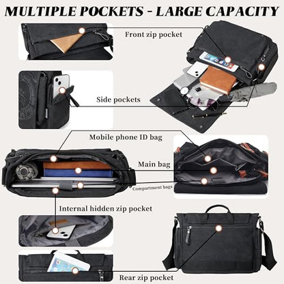 FSD.WG Satchel Messenger Bag for Men Canvas,Travel Shoulder bag 13.5" Laptop Bags - color: Black25