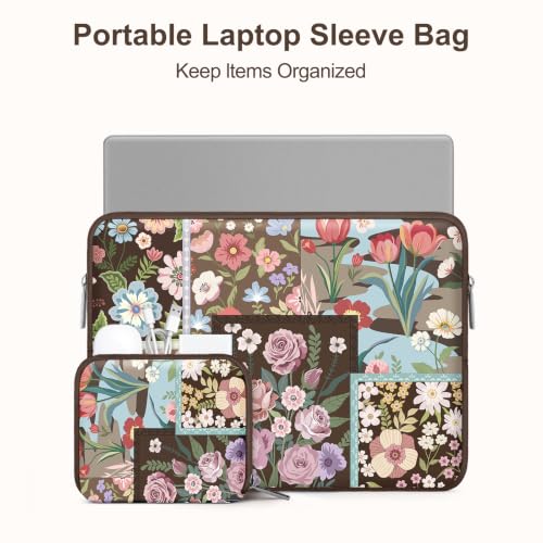 MOSISO Laptop Case 13.3 inch, 13-13.3 inch Laptop Sleeve Compatible with MacBook Air 13 13.6/Pro/Neo 13/Pro 14,HP Dell ASUS Lenovo,Spliced Flowers Neoprene Computer Sleeve Bag with Small Case,Brown - color: Brown, size: 13.3 inch