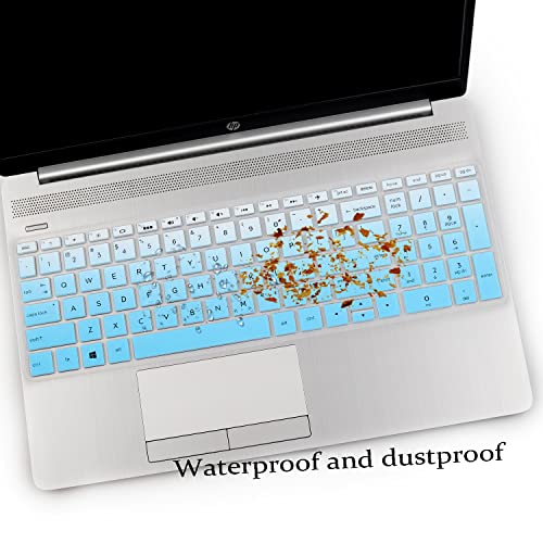 2PCS Keyboard Cover for 17.3 HP Laptop 17-by 17-bs/ca 17-by4623dx 17-by4025nr 17-by4013dx 17-by4062cl 17-by4061nr 17-ca1006ds 17-by2053cl 17-by4013dx 17-by4633dx by4059cl by0062st 17t-by400 17-bs011dx - color: Ombre Blue+Clear
