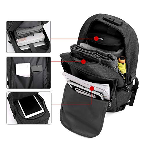 Travel Laptop Backpack with USB Charging Port and Lock Computer Business Backpacks, Gifts for Men & Women Fits 15.6 Inch Notebook,Black