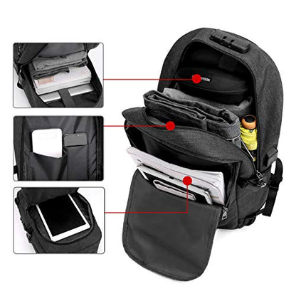 Travel Laptop Backpack with USB Charging Port and Lock Computer Business Backpacks, Gifts for Men & Women Fits 15.6 Inch Notebook,Black