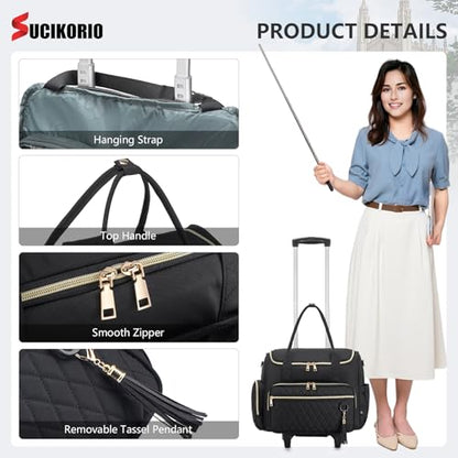 Rolling Laptop Bag 17.3 Inch 3 IN 1 Rolling Briefcase for Women Waterproof Teacher Tote Bag With Wheels - color: White