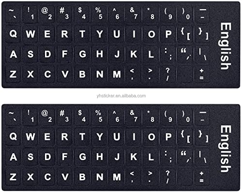 Universal Computer Keyboard Replacement Stickers - Black Background with White Lettering, Non Transparent (2PCS) - color: English