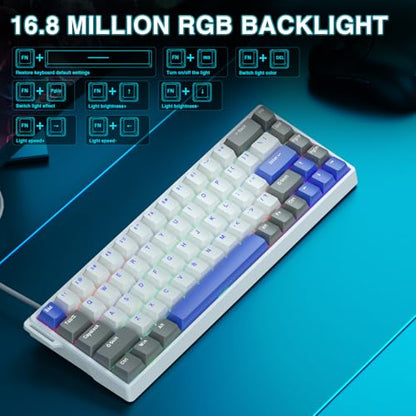 AULA WIN68 HE MAX - Hall Effect Gaming Keyboard with Magnetic Switch, Adjustable Actuation Fast Trigger Mode, 8KHz Polling Rate, RGB Backlit Wired Mechanical Gaming Keyboard 60 Percent Compact Design - color: Grey&White&Blue-Max Version