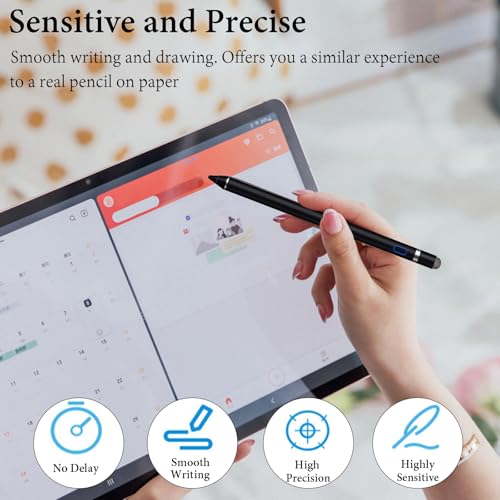 Active Stylus Pen for iPhone/iPad/Android, Kenkor Pencil with Dual Touch Function, Rechargeable Digital Fine Point Pen for Apple iPad Pro/Air/Mini/iPhone/Switch/Phone/Samsung/Tablet Drawing & Writing - color: Black