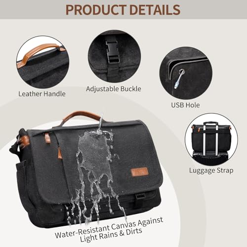 ESTARER Men's Messenger Bag 17.3 Inch Upgraded, Water-resistant Canvas Laptop Bag, Computer Shoulder Bag for College Travel Work, Dark Grey - color: 17.3" Buckle-dark Gray