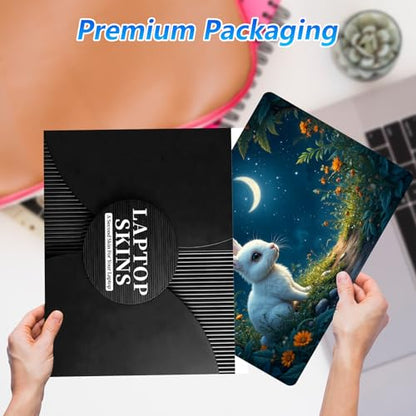 Universal Laptop Skin Sticker Decal with 2 Wrist Pad Skins, Waterproof Scratch Vinyl Cover for 11–15.6 Inch MacBook, HP, Dell, Lenovo, Cutable & Reusable,White Rabbit Moon - color: White Rabbit Moon