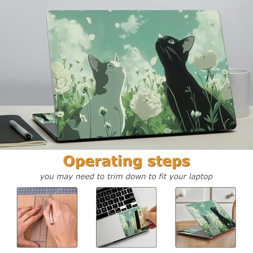 Universal Laptop Skin Sticker with 2 Wrist Pad Decals, 3-Piece Removable Vinyl Laptop Cover, Cat Looking up at Sky Waterproof Anti-Scratch, Easy-Trim Fit for 13.3" 14" 15.6" Laptops - color: Cat Looking up at Sky