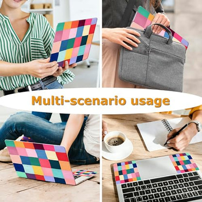 Universal Laptop Skin Sticker with 2 Wrist Pad Decals, 3-Piece Removable Vinyl Laptop Cover, Colorful Checkered Waterproof Anti-Scratch, Easy-Trim Fit for 13.3" 14" 15.6" Laptops - color: Colorful Checkered