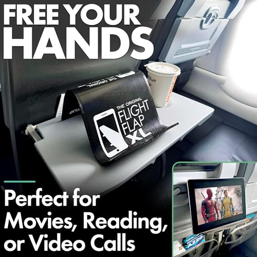 Airplane Phone Holder, Flexible Airplane Tablet Holder Travel | Extra Large 12 in x 7 in, Matte Black, Foldable Design, Fit Ipad, Kindle, Folding Cellphone Stand for Desk, Bed, Treadmill - color: Black, size: Extra Large