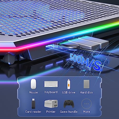 KYOLLY Aluminum Alloy RGB Gaming Laptop Cooler with 6 Fans and LCD Screen - 10 RGB Modes Memory Function, 4 USB Ports 3.0 and 2.0 Hub, 9 Height Adjustable for 10 to 21 Inch Laptops on Desk or Lap