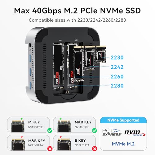ACASIS 40Gbps Mac mini M4 Dock & Stand with Dual-Bay NVMe SSD Enclosure | Aluminum DP Hub for Mac mini M4 and M4 Pro 2024, 4K60Hz DP, 3X10G USB A, PD 30W, SD/TF 4.0, Support Dual SSD B+M M-Key