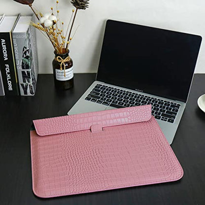 Laptop Bags Sleeve for MacBook Air 15 inch 2026-2023 A3448 M5 M4 M3 M2 Crocodile Grain PU Leather Flap Style Case Notebook Bag for Mac Pro 16 M1 A2485 2019-2026,Pro Retina 15 2012-2019, Pink - color: Pink