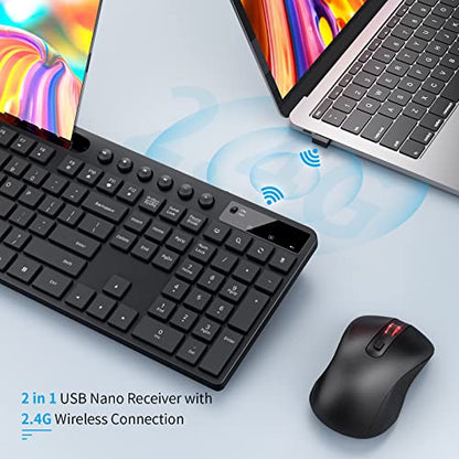 Wireless Keyboard and Mouse Combo, MARVO 2.4G Ergonomic Wireless Computer Keyboard with Phone Tablet Holder, Silent Mouse with 6 Button, Compatible with MacBook, Windows (Black) - color: Black