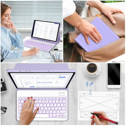 Keyboard Case for Samsung Galaxy Tab A9 Plus 5G 11 inch 2023 (SM-X210/X216/X218), 7 Color Backlit Detachable Keyboard Bluetooth, Smart Folio Cover with S Pen Holder for Galaxy Tab A9+ 11"(Purple) - color: Purple