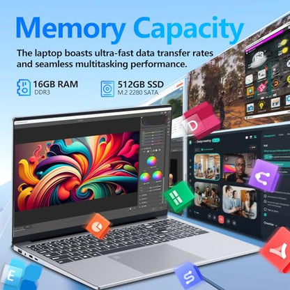 KUMNOSAL 16 inch Laptop with i7-6500U, Laptop Computer 16GB RAM 512GB SSD | UHD Graphics, Win 11 Pro, 180°Open, FHD 1200, Type-C, WiFi5, BT5.0, Mini HDMI, Backlit Keyboard Fingerprint Unlock Laptops