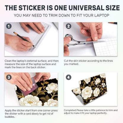 3Pcs White Flowers Laptop Skin Sticker Plants Universal Removable Vinyl Stickers Fits for 12.1 13 14 15.6 16 Inch Waterproof Notebook Decal Cover Gift for Woman - color: Black and White