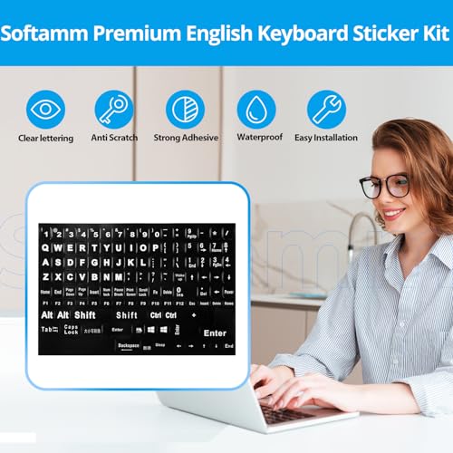 English Keyboard Stickers,Full Size Replacement English Keyboard Sticker with White Font on Black Background Universal for Laptop Desktop Computer,Matte English Keyboard Alphabet Sticker - color: Full Size Big Font White Letter
