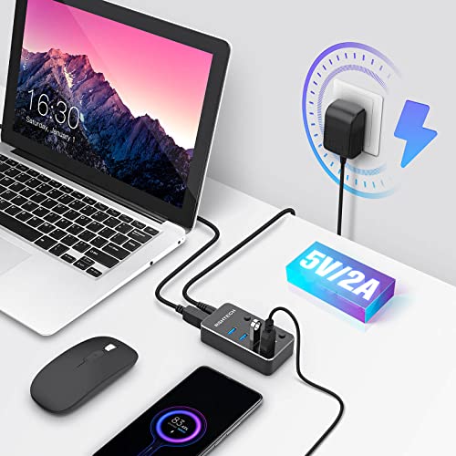 RSHTECH 4 Port Powered USB 3.0/USB C Hub Upgraded Version with 2-in-1 3.3ft USB Cable,5V Power Adapter and Individual Switches, Portable Aluminum USB Splitter for Laptop and PC, RSH-ST04 - size: 4-Port USB 3.0/USB C Hub