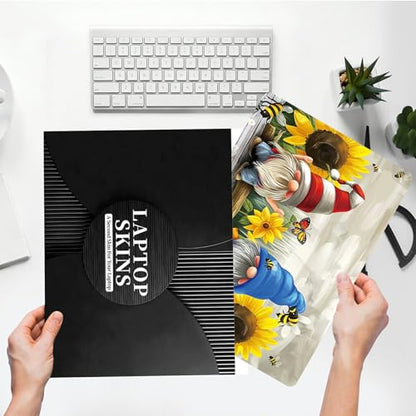 Universal Laptop Skin Sticker with 2 Wrist Pad Skins, Waterproof Scratch Resistant Vinyl Laptop Cover Decal, Cut to Fit for 11–15.6 Inch MacBook HP Dell Lenovo, Sunflower Gnome - color: Sunflower Gnome