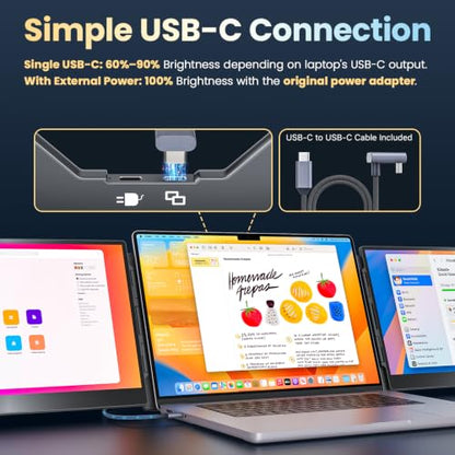 Upperizon Portable Monitor Foldable Dual Screen 15.6 inch FHD 90% sRGB 60Hz IPS USB-C Travel Monitor for Laptop Mac Windows, DisplayLink Triple Screen Extender with Kickstand - size: 15.6-inch