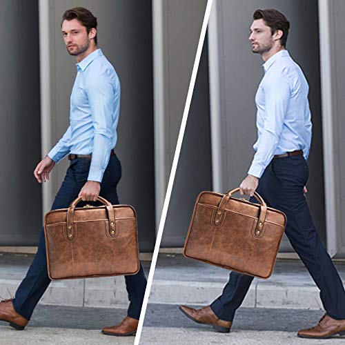 Leather Briefcases for Men 15.6 Inch Business Computer Bag Laptop Bag for Men Water Resistance Travel Messenger Bag | Leather - color: Brown