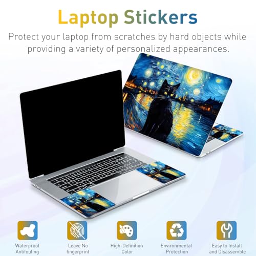 12.1-15.6 Inch Laptop Skin Decal, Universal Reusable Vinyl Laptop Cover Sticker, Waterproof Art Decal Protector - Starry Night Cat - color: Starry Night Cat