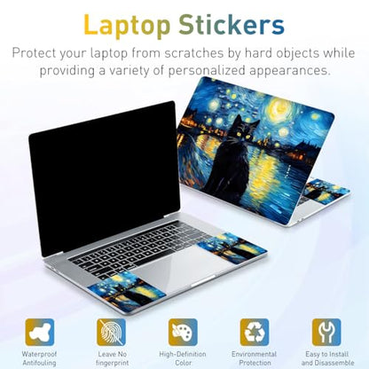 12.1-15.6 Inch Laptop Skin Decal, Universal Reusable Vinyl Laptop Cover Sticker, Waterproof Art Decal Protector - Starry Night Cat - color: Starry Night Cat