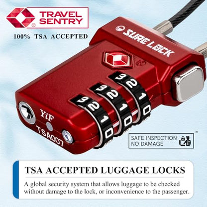 SURE LOCK TSA Approved Luggage Locks with Open Alert Indicator, 3 Digit Combination Cable Travel Lock for Suitcase, Backpack, Gym Locker, Toolbox, Carry On & Travel Bag - color: RED 2 PACK