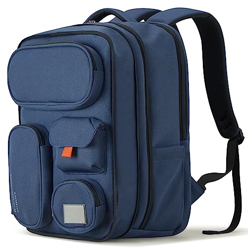 mixi Large Capacity Expandable Travel Backpack for Women & Men 15.6'' Laptop Carry On Weekender Bag Outdoor Hiking with Multifunction Pockets 180° Open Water Resistant 18 Inch 28L, Nautical Blue - color: Expandable Nautical Blue