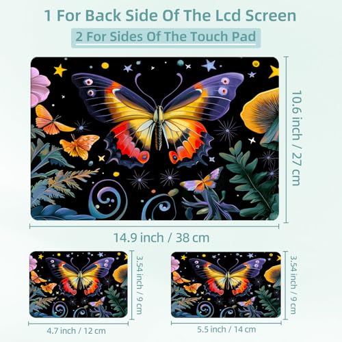 Universal Laptop Skin Decal, 3-Piece Vinyl Protector for 12 13 14 15.6" Notebook, Waterproof Anti-Scratch, Easy Trim & Bubble-Free Finish, Mushroom Butterfly Flower - color: Mushroom Butterfly Flower