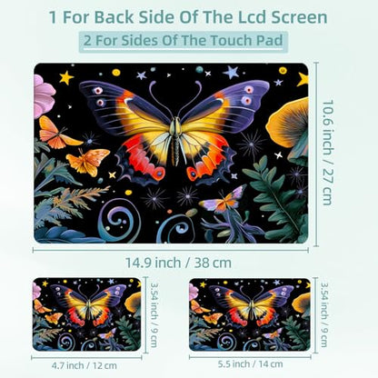 Universal Laptop Skin Decal, 3-Piece Vinyl Protector for 12 13 14 15.6" Notebook, Waterproof Anti-Scratch, Easy Trim & Bubble-Free Finish, Mushroom Butterfly Flower - color: Mushroom Butterfly Flower