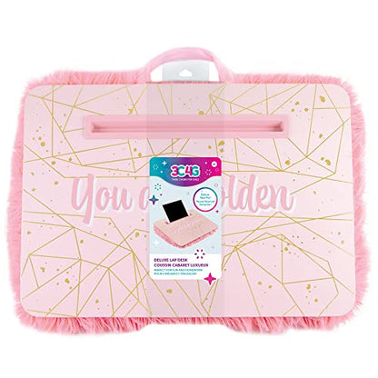 3C4G Pink & Gold Deluxe Fur Lap Desk, Take Tech on The Go, Includes a Media Slot that Perfectly Holds Tablets & Phones, for Ages 6 and up by Make It Real - style: Pink & Gold Fur