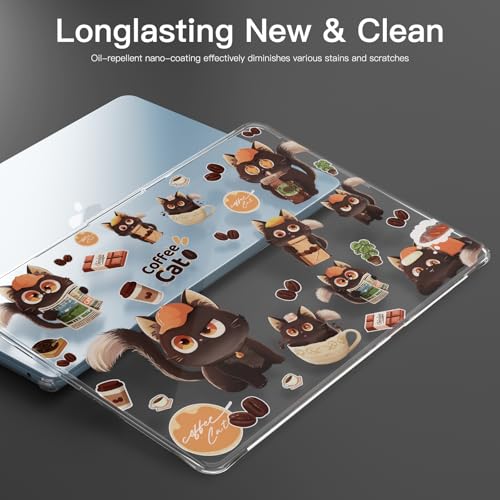 Batianda Premium Clear TPU Case for New MacBook Air 13.6" M5/M4/M3/M2 with Fun Pattern, Ultra-Slim Lightweight Protective Shell with Anti-Yellowing, Scratch Resistance & TPU Keyboard Cover, Coffee Cat - color: Coffee Cat