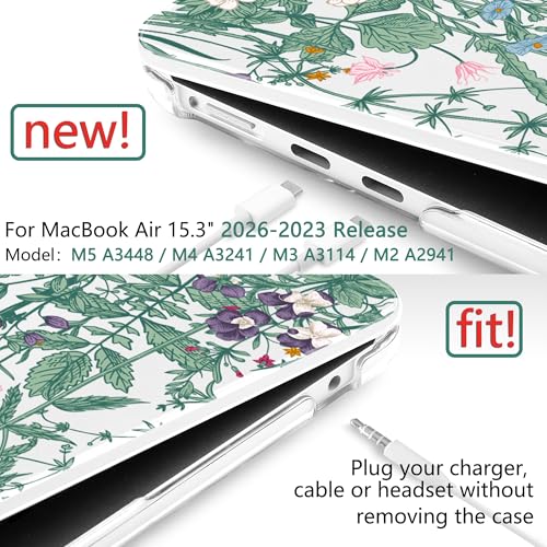 TWOLSKOO for MacBook Air 15 inch Case 2026 2025 2024 2023 Release M5 A3448 M4 A3241 M3 A3114 M2 A2941, Plastic Hard Shell & Screen Protector & Keyboard Cover & Trackpad Film, Botanical Illustration - color: Botanical Illustration