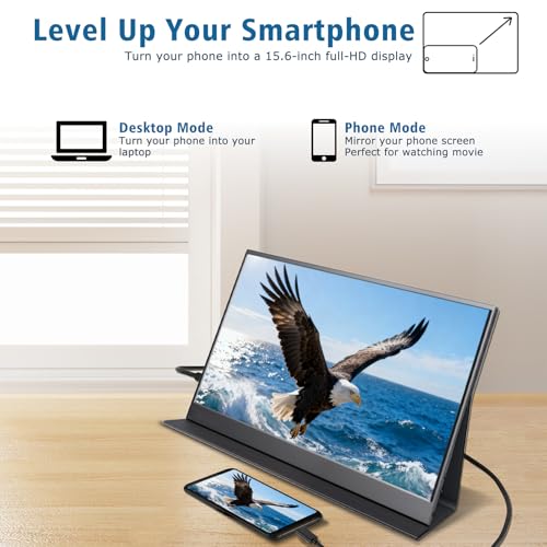 15.6inch Portable Monitor 1080P FHD IPS Gaming Display Monitor with USB-C & HDMI Light Weight Ultra-Slim External Second Screen with Smart Cover & Speakers for Laptop，PC, Mac, Phone, PS5, Switch - size: 15.6" Cover