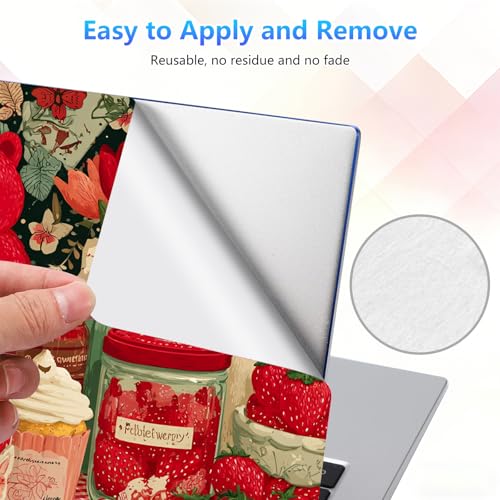 Laptop Skin Sticker Decal 15-15.6 Inch with Cute Mouse Pad, Universal Reusable Vinyl Sticker for 12.1 13 13.3 14 15.4 Inch Netbook and Notebook PC, Vibrant Strawberry Collage - color: Vibrant Strawberry Collage
