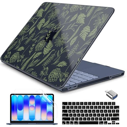 Batianda Case for MacBook Neo 13 Inch 2026 Model A3404, Sage Botanical | 4-in-1 Laptop Accessories Bundle with Sage Botanical Art, Ultra Slim Hard Shell for Students and Nature Lovers - color: Midnight Leaf Outlines