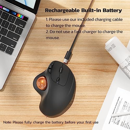 Nulea M501 Wireless Trackball Mouse Ergonomic Thumb Control, 4 DPI Levels | Rechargeable rollerball mouse with Bluetooth USB receiver,3 device use,smooth tracking,compatible with PC Mac Windows-Orange - color: H-DOrange