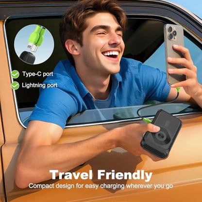 P05 Portable Charger, Magnetic Power Bank, Small Wireless PowerBank, Battery Pack 20000mAh Travel Essentials Fast Charging With Built in Cable, Foldable Wall Plug for iPhone,Samsung,Andriod - color: Black2W