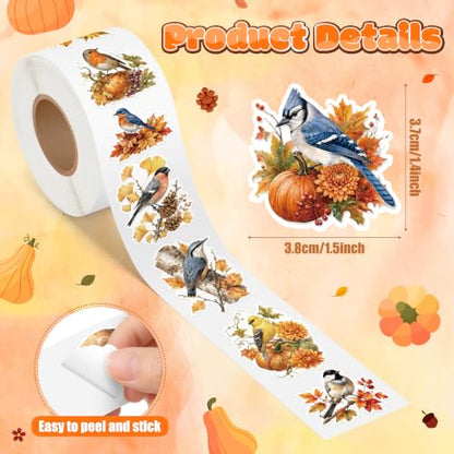 Fall Plant Bird Sticker for Laptop Nature Gift Wrapping Craft | Autumn Plant Bird Sticker for Thanksgiving Scrapbooking Gift Wrapping Nature Journaling DIY Crafts Warm Autumn Color Palette - style: Autumn Fall Plant Bird