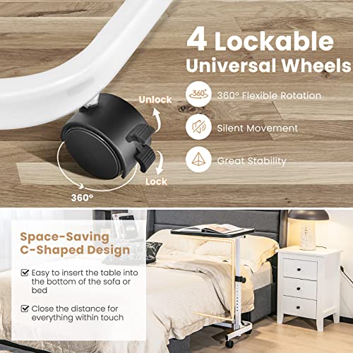 Overbed Table Overbed Table Wheels Adjustable C-Shaped Overbed Table with Wheels - Rolling Laptop Desk for Home & - Space-Saving Bedside Coffee Table On Sofa - 9-Position Height & Tilting Top