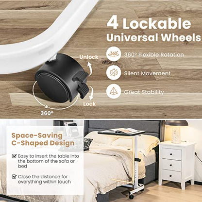 Overbed Table Overbed Table Wheels Adjustable C-Shaped Overbed Table with Wheels - Rolling Laptop Desk for Home & - Space-Saving Bedside Coffee Table On Sofa - 9-Position Height & Tilting Top