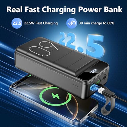 LQHUE Power Bank 60000mAh 22.5W Fast Charging Portable Charger with Flashlight, 4 Outputs & 3 Inputs LED Display Huge Capacity External Battery Pack for Most Electronic Devices on The Market