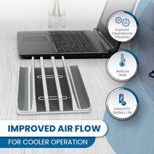 Elestoria 5- Slot Vertical Laptop Stand - Aluminum Laptop Stand Vertical for Desk - Fits MacBook Pro/Air, Surface, Mobiles & Gaming Laptops up to 17.3" - Heavy Duty Laptop Holder for Desk - (Silver) - color: Silver