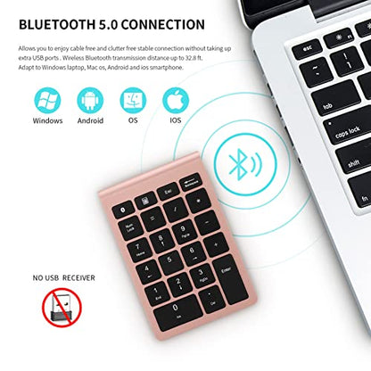 Gugxiom Bluetooth Number Pad,Bluetooth 5.0 Number Pad with Shortcut Keys,22 Keys Portable Financial Accounting Extensions 10 Keys for Laptop Desktop, PC, Pad,Notebook (Gold) - color: Rose Gold