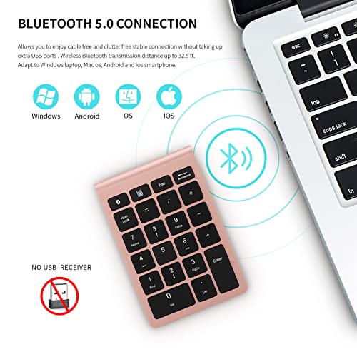 Gugxiom Bluetooth Number Pad,Bluetooth 5.0 Number Pad with Shortcut Keys,22 Keys Portable Financial Accounting Extensions 10 Keys for Laptop Desktop, PC, Pad,Notebook (Gold) | With Shortcut Key,Portable Financial Accounting Extensions 10 Keys for Laptop D