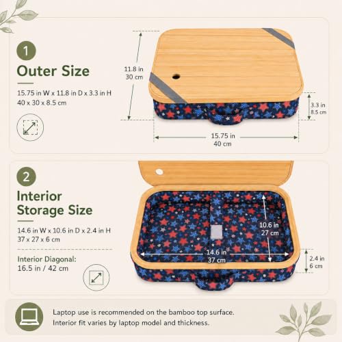 Mayjoy Bamboo Laptop Lap Desk with Storage, Removable Cover, Navy Star | Use laptops up to 15.6” on the bamboo top; store tablets, notebooks, mouse, cables, and pens inside. - color: Navy Star