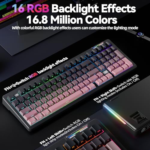 LINGBAO K98 Wireless Mechanical Gaming Keyboard, Tri-Mode Gasket Hot Swap | Linear Switches Creamy Keyboard with Number Pad,96% Layout RGB Backlit Mechanical Keyboard for PC Laptop, Custom Software - color: K98 | 10000mAh | Gradient Black Pink